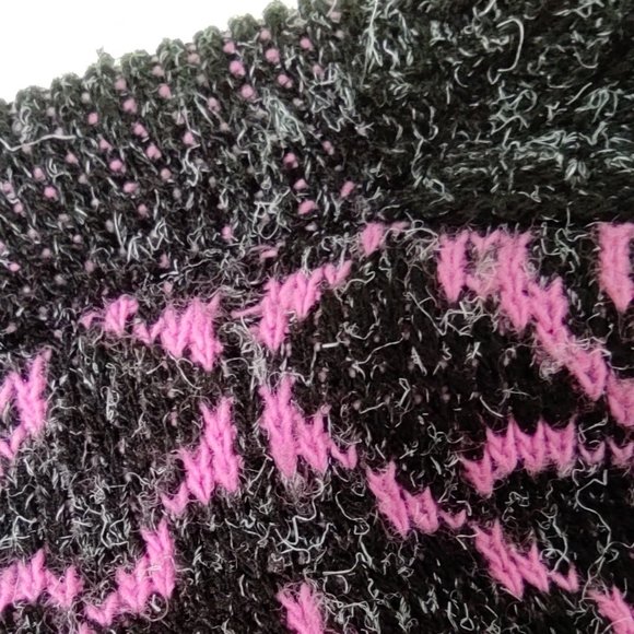 Vintage 80s Bow Print Sweater Crew Neck Marled Fuzzy Knit Pink Grey Medium - Picture 9 of 13
